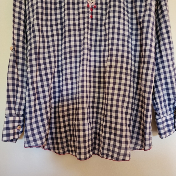 Johnny Was Workshop Gingham Plaid Embroidered Floral Button Down Top Rodeo Shirt - Picture 13 of 15